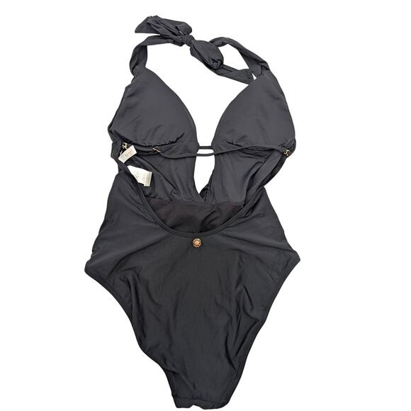 Sunshine 79 Women's Halter One Piece Swimsuit Self-Tie Front Black Size 10 - Picture 6 of 9